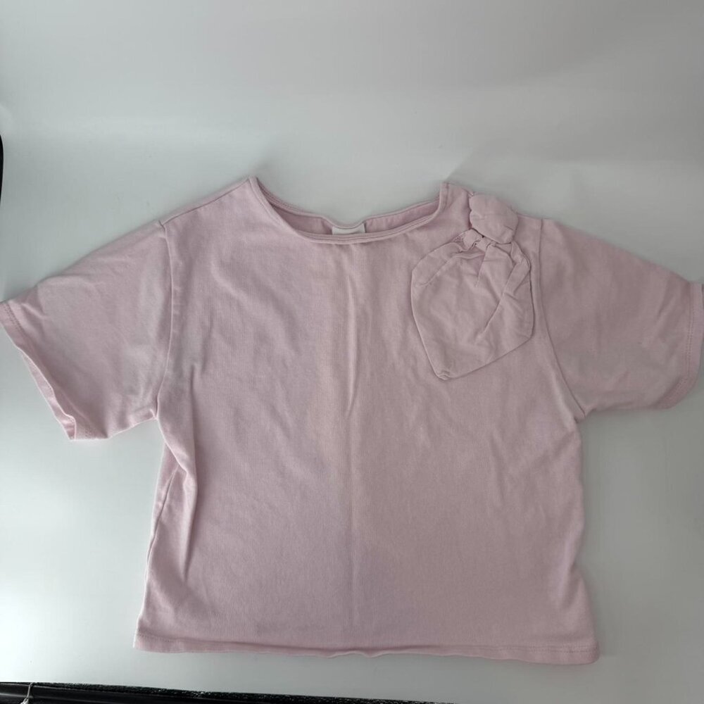 ZARA Girls Pink Short Sleeve Top Bow Detail Size 11-12 Years 152 cm